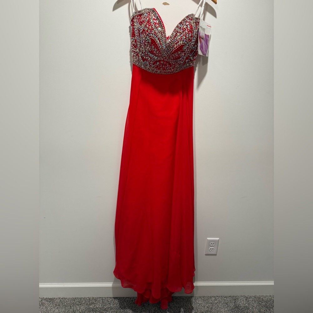 NWT Tiffany Designs red strapless prom dress - Picture 8 of 16
